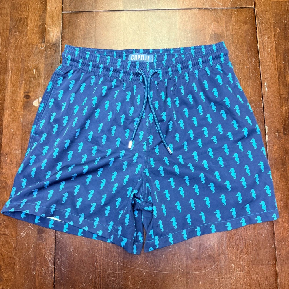 Capelle Miami Mens M Collins MidLength Hybrid Lined Swim Trunks Shorts Sea Horse